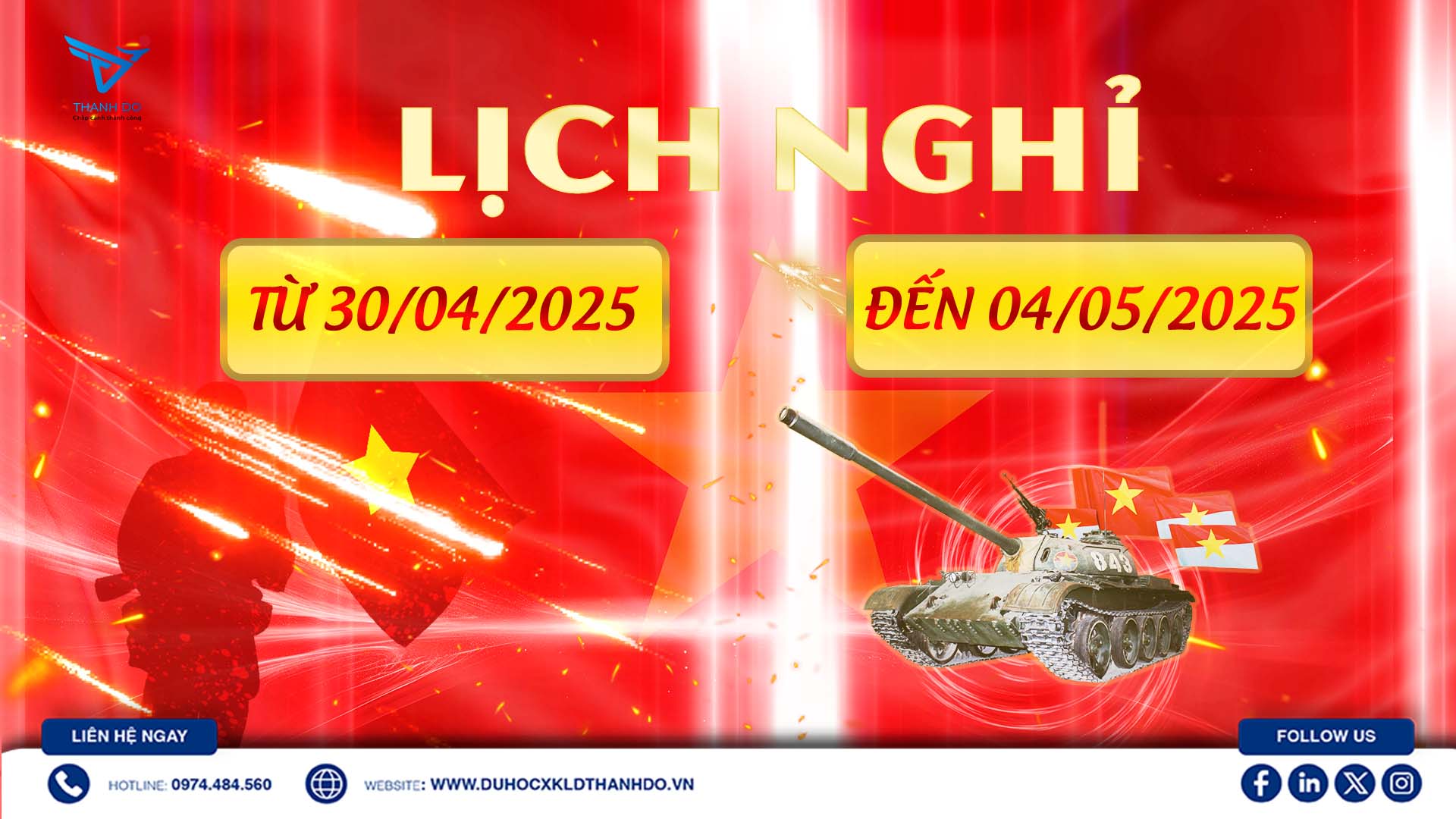 Thông báo lịch nghỉ lễ 30/04 và 01/05/2025