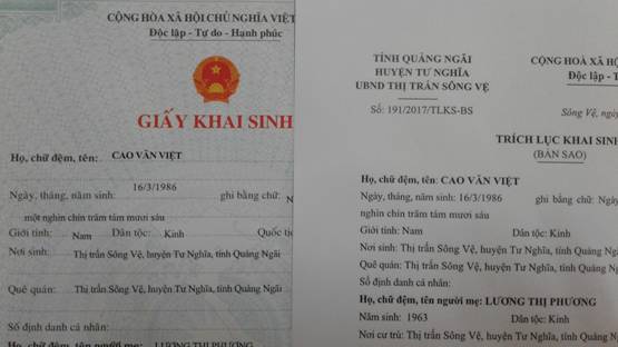 Giấy khai sinh (Bản sao trích lục)